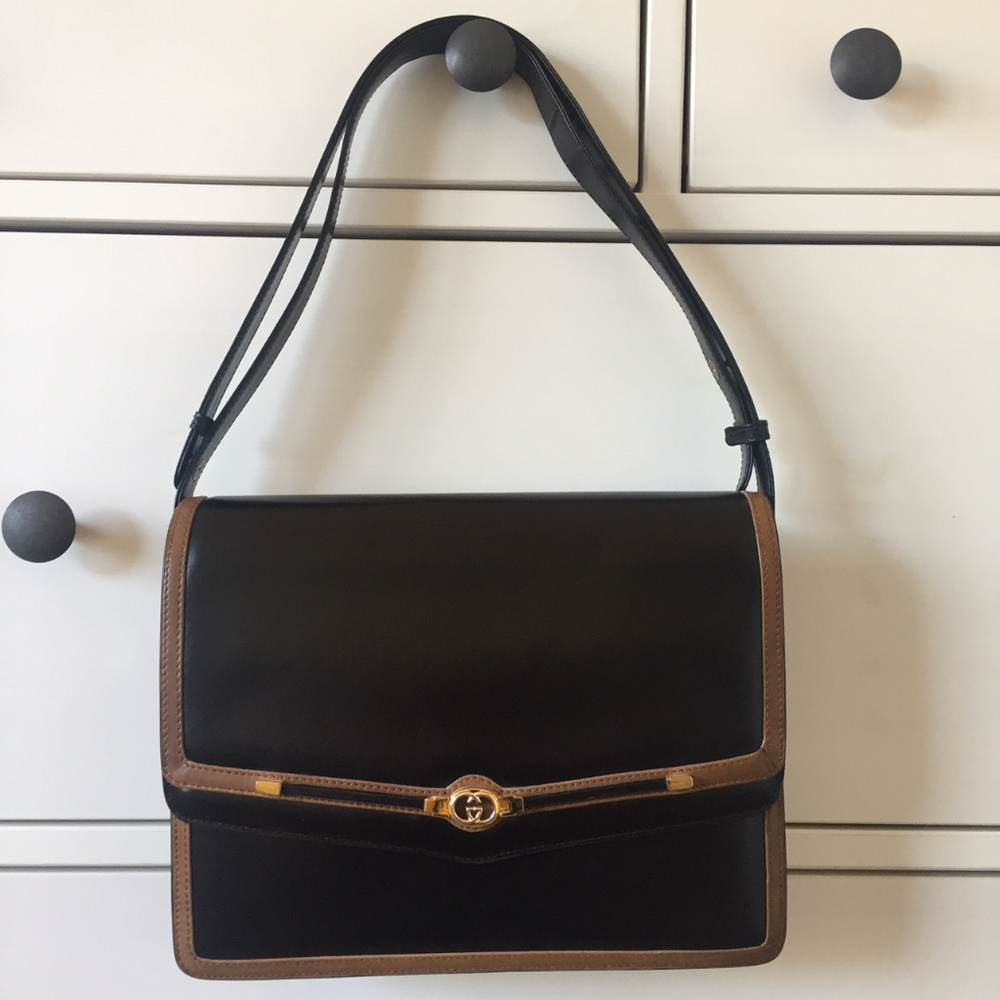 Vintage Gucci Black Leather Shoulder Bag Purse